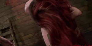 Redhead slut fucked with monstrous toys