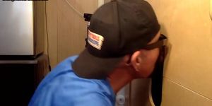 Amateur gaydaddy sucks through gloryhole and gets mouth jizz