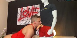 NEXT DOOR STUDIOS - Sturdy amateur jerks his shaved dick and rides dildo
