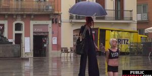 PUBLIC DISGRACE - Sub Latina outdoor whipped in public by her kinky domina