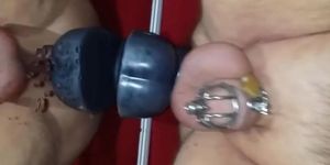 Prostate milking with HUGE dildo in Chastity till orgasm