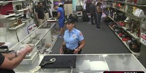 Sexy and big boobs police woman selling her firearm gets fucked