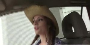 Cowgirl Dillion Carter begs for a ride and gets a ride from dudes cock