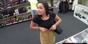 Sexy brunette Carley selling a book gets fucked inside the closed shop