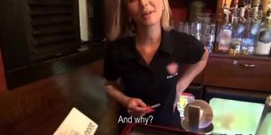 Smoking barmaid fucked by nasty customer