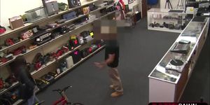 Lesbian gets banged by pawn owner as punishment for stealing at his store