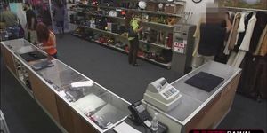 Girl with glasses fucks for cash at shop due to fake ring from bf