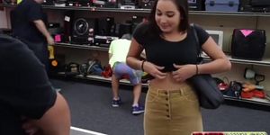 Brunette Student Fucked inside the pawn shop office while she is selling her Collection