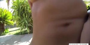 Chloe Amour pool side sex filmed in POV with 3D audiotechnology