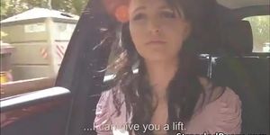 Brunette Belle Claire gets banged rough in the car by the stranger