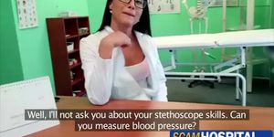 Damn hot brunette trainee gets trained by doctors big dick pounding her pussy