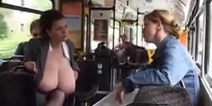 Ample mounds milking on bus