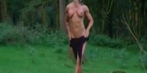 Jaw-Dropping muscle queen lisa cross bare in woods