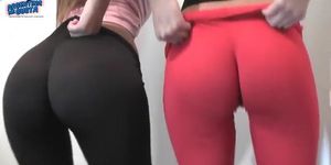 Girlfriends in taut trousers dual cameltoe two plump backsides