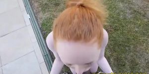 Redhead teen fucked near the swimming pool