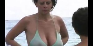 Hot MILF See Through Bikini At Beach