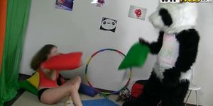 Curly Teen Play With Her Panda (Norma Joel)