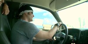 Handsome str8 hairy cock stud fucks hunk in the van