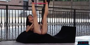 Perfect ass petite brunette girl Sapphira striptease in public for Playboy
