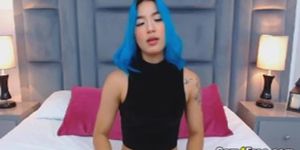 Blue Haired Girl Plays With Her Pink Vibrator