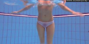 Ginger small boobs teen Katka swimming