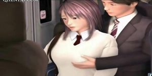 Anime school girl pussy fingered up skirt in train
