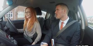 FAKEHUB - Big ass redhead driver doggy fucked in car by instructor