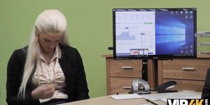 VIP4K. Busty blonde Blanche surrenders to the loan officer in the office