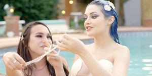 Jewelz Blu makes the perfect mermaid to be fucked by a TS (Kasey Kei)