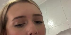 blondie in the shower sucking a dildo