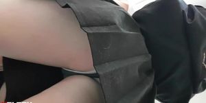 Young schoolgirl touches her sexy panties upskirt