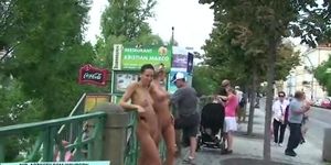 Crazy Leonelle and Laura naked on public streets