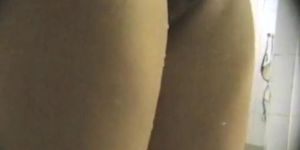 Hidden cam in shower spies girl losing bikini down