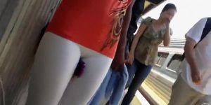 Sexy cameltoe on a chick at the train station