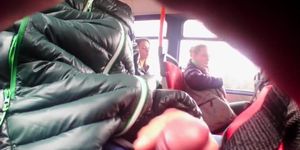 Dude Wanking Cock In A Public Bus And Girl Watches Him