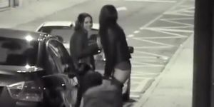 Girls caught peeing in the street sidewalk