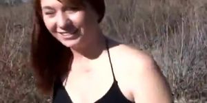 Redhead Gets Her Pussy Slammed Outside