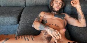 GAY STUD X - Solo tattooed horny stud masturbates using sex toys