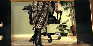 Secretary with boots under desk masturbation video