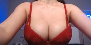 Hot korean cam girl takes off her red bra