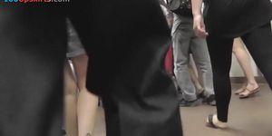 Short skirt upskirt video with brunette college girl