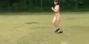 Naked Japanese lasses play some soccer in the nude