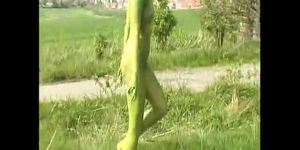 flexible snake lady crawling in nature