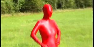 Big breasted Jana outdoor in red spandex