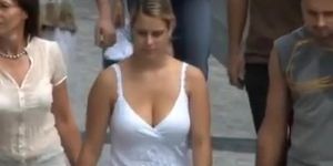 Babes with beautiful big bouncy boobs in public