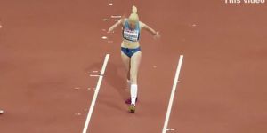 Russian sportswoman enters a long jump competition