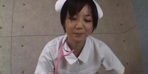 Asian nurse is sucking and titty fucking the dick