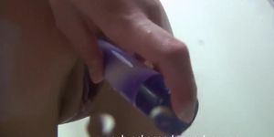 Extremely Hot Party Girl Showering and using purple Dildo