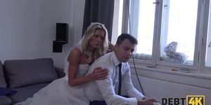 DEBT4k. Hottie in white bride dress satisfies stranger (Claudia Macc)
