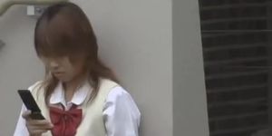 Appealing Japanese schoolgirl getting grabbed by her sweet little boobs